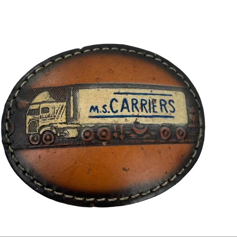 Hand made leather belt buckle M. S. Carriers truck